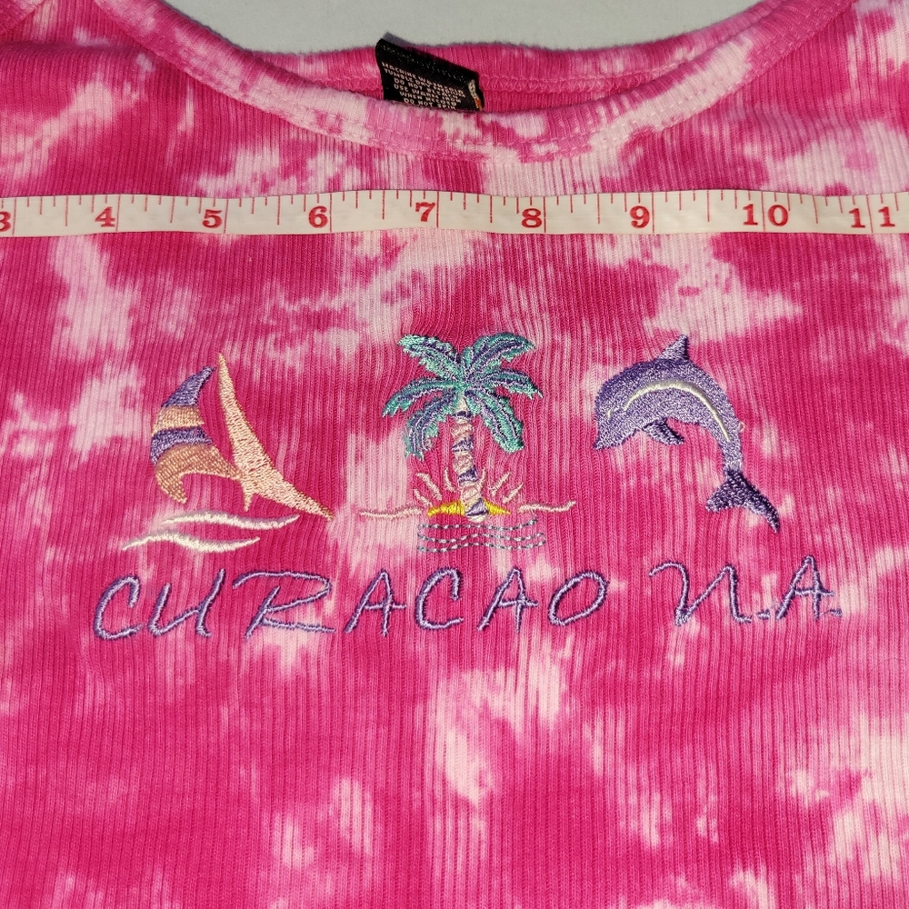 CURACAO Pink Tie-Dye Ladies crop, Rib Tank Top Size Medium